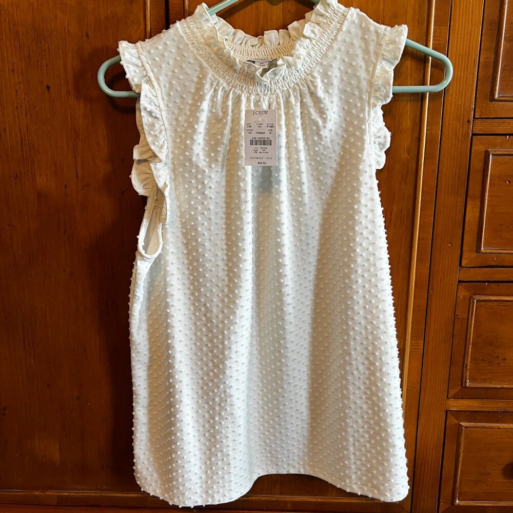 J. Crew Factory White Dotted Swiss Ruffle Sleeve Blouse